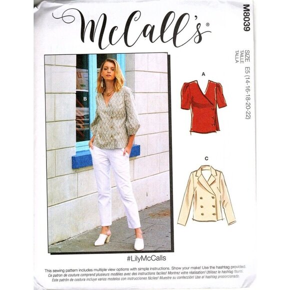 McCall's M8039 Misses 14 to 22 Button Front Tops UNCUT Sewing Pattern - Picture 1 of 2